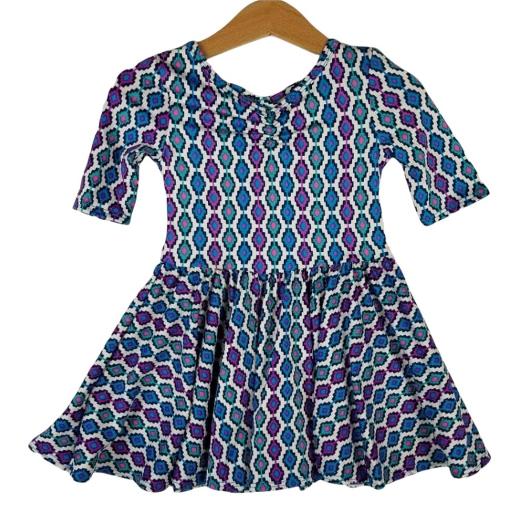 DotDotSmile 12-24 month Empire Dress - Purple and Blue Geometric Print